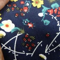 Popeline coton bleu marine fleurs et tiges rouge et jaune 5 