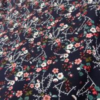 Popeline coton bleu nuit fleurs et tiges rose 2
