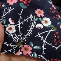 Popeline coton bleu nuit fleurs et tiges rose 3