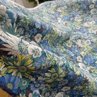 Popeline coton bleu vert floral 3 