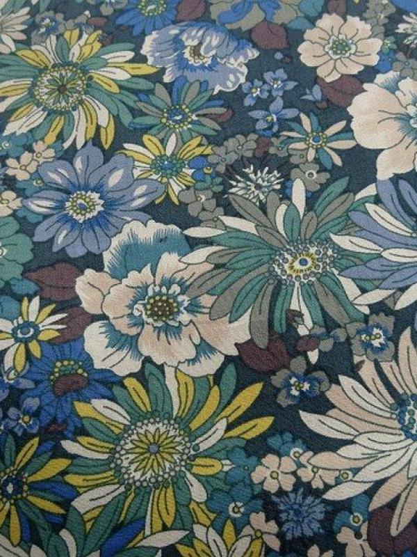 Popeline coton bleu vert floral 8 