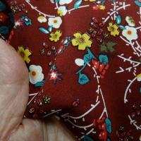 Popeline coton bordeaux fleurs et tiges rouge et jaune 3 