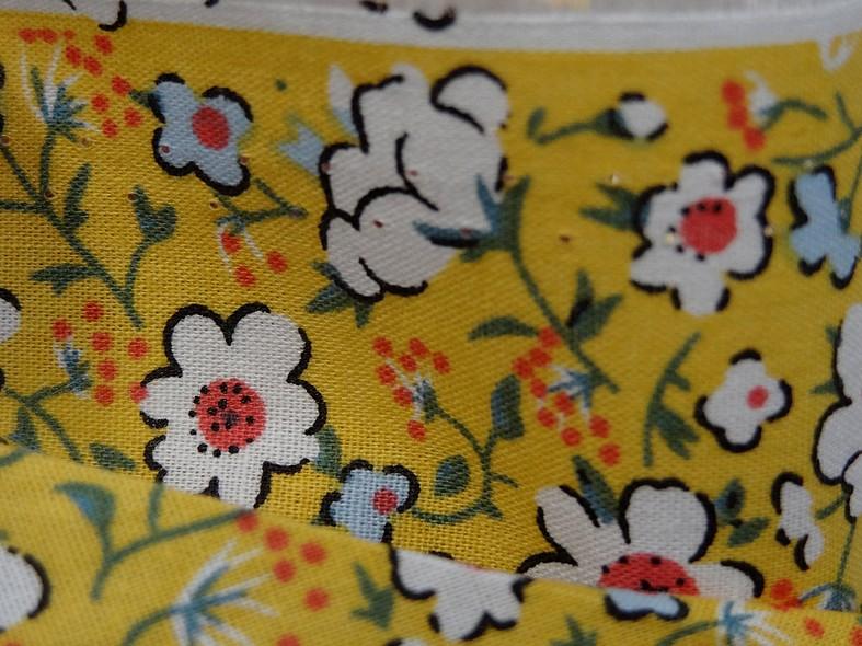 Popeline coton fleurettes fond jaune vif 1 