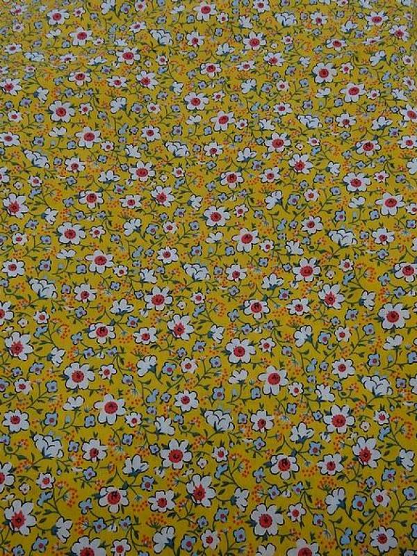 Popeline coton fleurettes fond jaune vif 2 