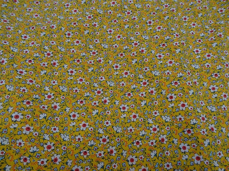 Popeline coton fleurettes fond jaune vif 2