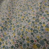 Popeline coton fleuri vert de gris et jaune 1 