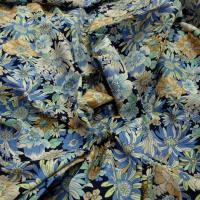 Popeline coton floral bleu marine ocre 1 