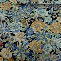 Popeline coton floral bleu marine ocre 2 