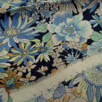 Popeline coton floral bleu marine ocre 3 