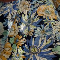 Popeline coton floral bleu marine ocre 5 