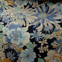 Popeline coton floral bleu marine ocre 6 