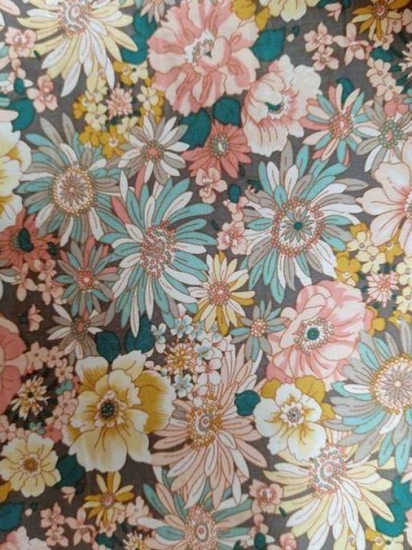 Popeline coton floral saumon et gris bleu 1 1