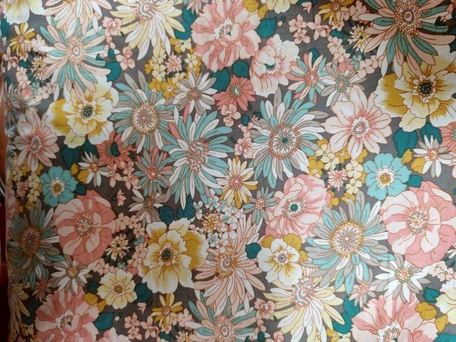 Popeline coton floral saumon et gris bleu 1 1