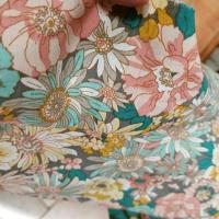Popeline coton floral saumon et gris bleu 2 1