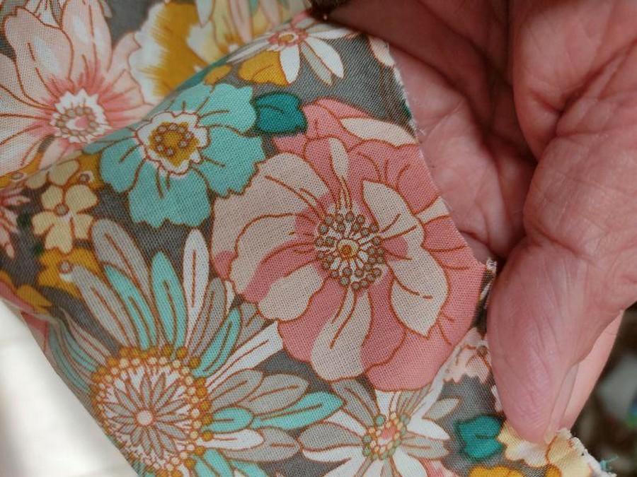 Popeline coton floral saumon et gris bleu 3 1