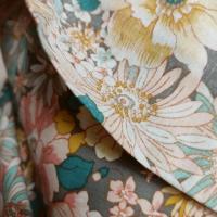 Popeline coton floral saumon et gris bleu 4 1