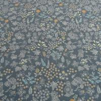 Popeline coton fond gris fleurs squelettes 1 