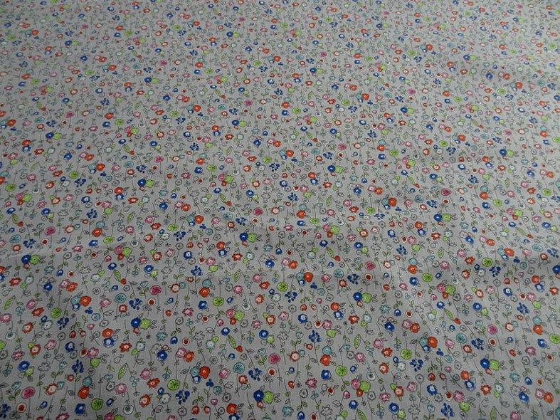 Popeline coton fond gris perle fleurs pretty 2