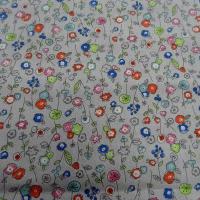 Popeline coton fond gris perle fleurs pretty 3