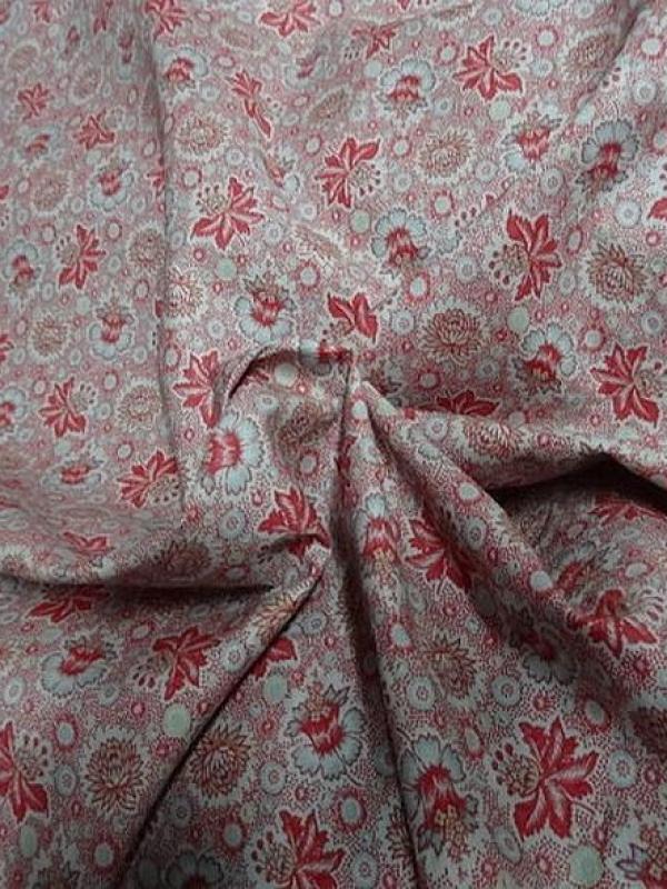 Popeline coton fond gris perle motif fleuri rouge 2 