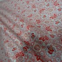 Popeline coton fond gris perle motif fleuri rouge 3 