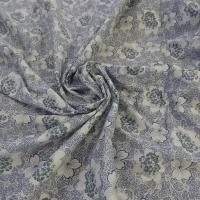 Popeline coton lycra blanc fleuri bleu denim 1