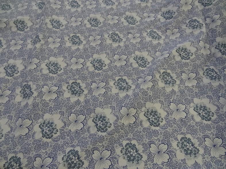 Popeline coton lycra blanc fleuri bleu denim 2