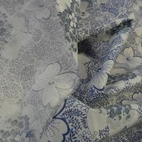 Popeline coton lycra blanc fleuri bleu denim 5