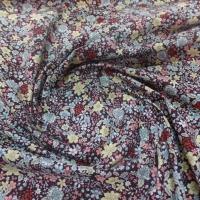 popeline coton marron imprimé liberty fleurs ,jaune et rose et bleu