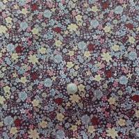popeline coton marron imprimé liberty fleurs ,jaune et rose et bleu