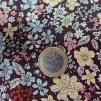 popeline coton marron imprimé liberty fleurs ,jaune et rose et bleu