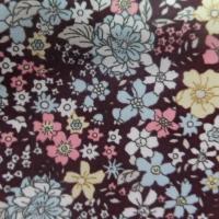 popeline coton marron imprimé liberty fleurs ,jaune et rose et bleu