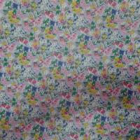 popeline coton mauve imprimé liberty fleurs rose,gris,vert et bleu