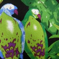 Popeline coton motifs feuilles et oiseaux exotiques vert violet 2 1