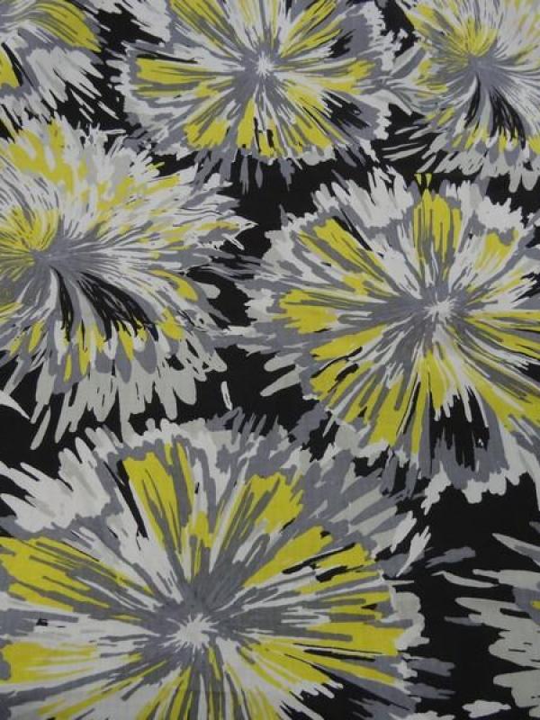 Popeline coton noir blanc jaune motif chrysantheme 1 