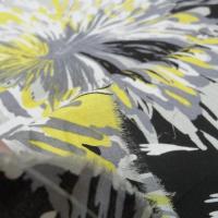 Popeline coton noir blanc jaune motif chrysantheme 4 