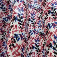 Popeline coton petit feuillage rose et bleu indigo 1