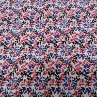 Popeline coton petit feuillage rose et bleu indigo 2