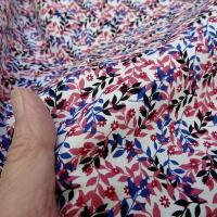 Popeline coton petit feuillage rose et bleu indigo 3