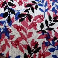 Popeline coton petit feuillage rose et bleu indigo 5