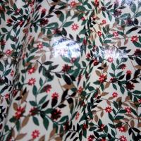 Popeline coton petit feuillage vert sapin et taupe 1