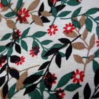 Popeline coton petit feuillage vert sapin et taupe 3