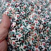 Popeline coton petit feuillage vert sapin et taupe 4