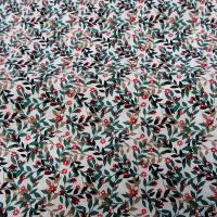 Popeline coton petit feuillage vert sapin et taupe 5