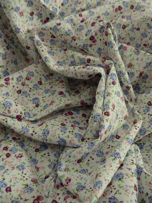 Popeline coton petites fleurs prune et gris bleu 1 