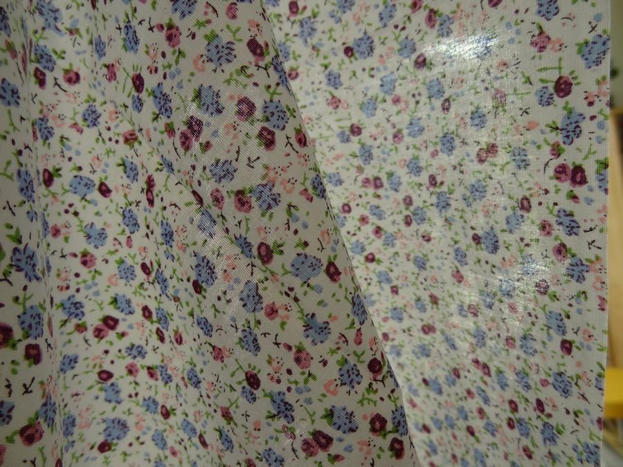 Popeline coton petites fleurs prune et gris bleu 4