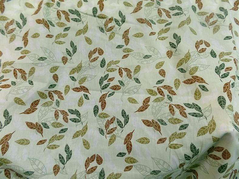 Popeline coton vert clair tilleul motif feuillage 2