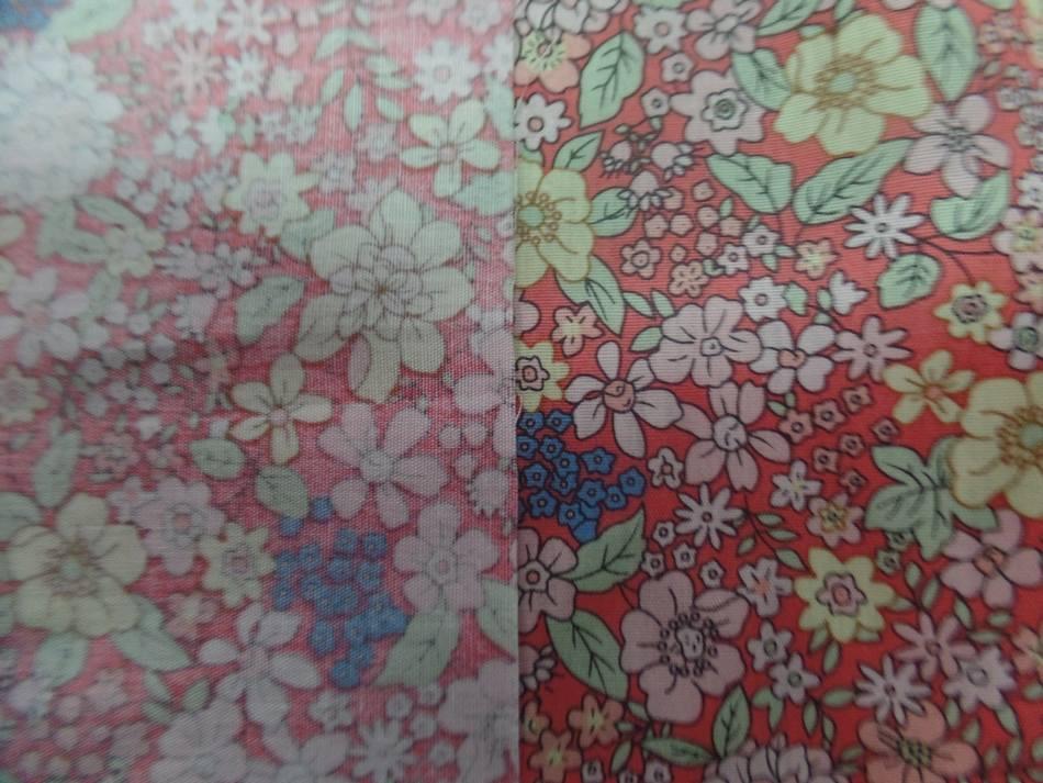 popeline ton saumon imprimé liberty fleurs ,jaune et rose et bleu