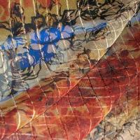 Resille beige feu motif fleuri raye de sequins 3 