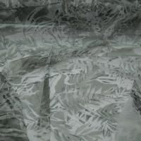 Resille blanche motif feuillage gris kaki 1